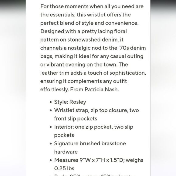 Patricia Nash Rosley Denim Wristlet w/Leather Trim - Picture 4 of 8